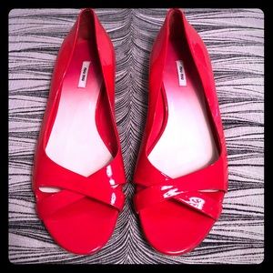 Miu Miu Coral Patent Leather Peep Toe Flats